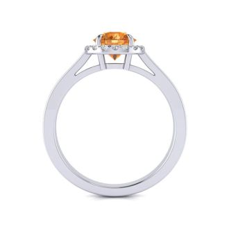 3/4 Carat Round Shape Citrine and Halo Diamond Ring In 14 Karat White Gold