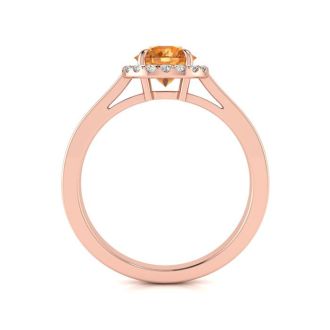 3/4 Carat Round Shape Citrine and Halo Diamond Ring In 14 Karat Rose Gold