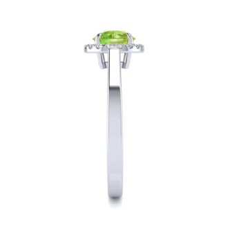 1 Carat Round Shape Peridot and Halo Diamond Ring In 14 Karat White Gold