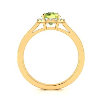 1 Carat Round Shape Peridot and Halo Diamond Ring In 14 Karat Yellow Gold