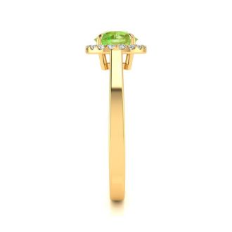 1 Carat Round Shape Peridot and Halo Diamond Ring In 14 Karat Yellow Gold