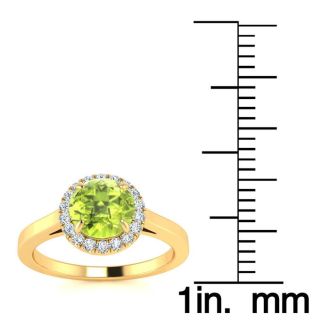 1 Carat Round Shape Peridot and Halo Diamond Ring In 14 Karat Yellow Gold