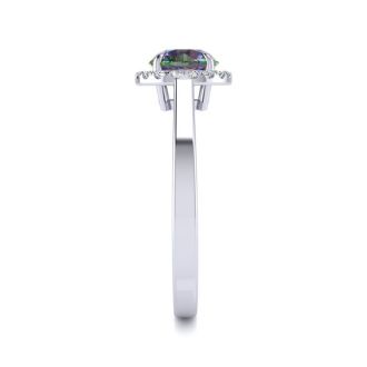3/4 Carat Round Shape Mystic Topaz Ring Diamond Halo In 14 Karat White Gold