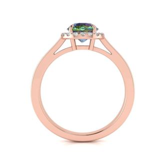 3/4 Carat Round Shape Mystic Topaz Ring Diamond Halo In 14 Karat Rose Gold