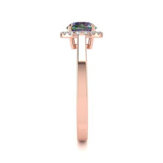 3/4 Carat Round Shape Mystic Topaz Ring Diamond Halo In 14 Karat Rose Gold