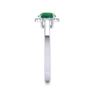 1 Carat Round Shape Emerald and Halo Diamond Ring In 14 Karat White Gold