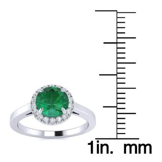1 Carat Round Shape Emerald and Halo Diamond Ring In 14 Karat White Gold