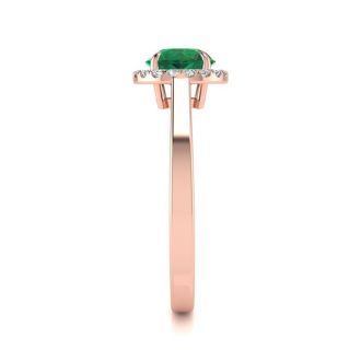 1 Carat Round Shape Emerald and Halo Diamond Ring In 14 Karat Rose Gold