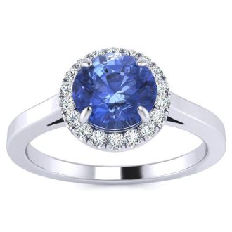 1 Carat Round Shape Tanzanite and Halo Diamond Ring In 14 Karat White Gold