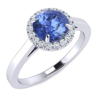 1 Carat Round Shape Tanzanite and Halo Diamond Ring In 14 Karat White Gold