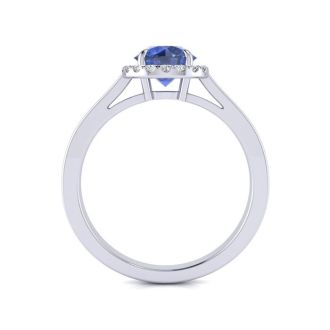 1 Carat Round Shape Tanzanite and Halo Diamond Ring In 14 Karat White Gold