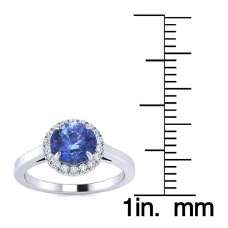 1 Carat Round Shape Tanzanite and Halo Diamond Ring In 14 Karat White Gold