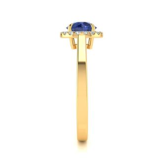 1 Carat Round Shape Tanzanite and Halo Diamond Ring In 14 Karat Yellow Gold