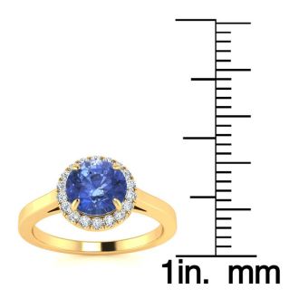 1 Carat Round Shape Tanzanite and Halo Diamond Ring In 14 Karat Yellow Gold