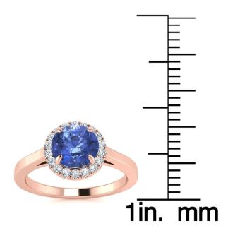 1 Carat Round Shape Tanzanite and Halo Diamond Ring In 14 Karat Rose Gold