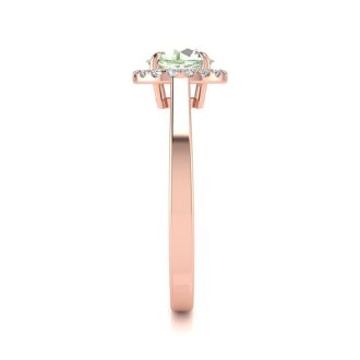 3/4 Carat Round Shape Green Amethyst and Halo Diamond Ring In 14 Karat Rose Gold