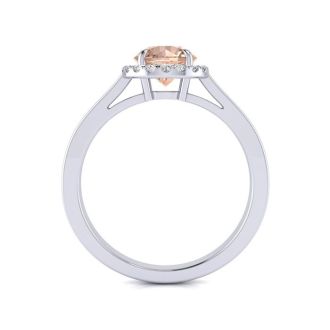 1 Carat Round Shape Morganite and Halo Diamond Ring In 14 Karat White Gold