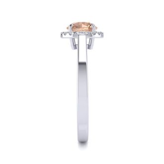 1 Carat Round Shape Morganite and Halo Diamond Ring In 14 Karat White Gold