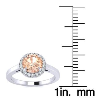 1 Carat Round Shape Morganite and Halo Diamond Ring In 14 Karat White Gold