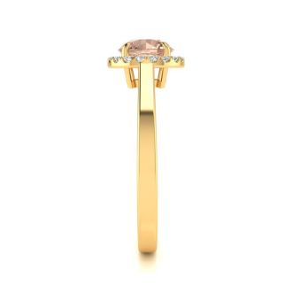 1 Carat Round Shape Morganite and Halo Diamond Ring In 14 Karat Yellow Gold