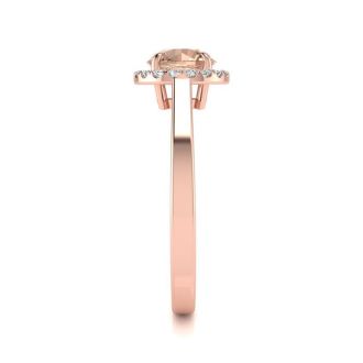 1 Carat Round Shape Morganite and Halo Diamond Ring In 14 Karat Rose Gold