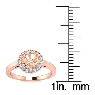 1 Carat Round Shape Morganite and Halo Diamond Ring In 14 Karat Rose Gold