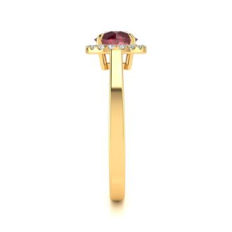 1 Carat Round Shape Ruby and Halo Diamond Ring In 14 Karat Yellow Gold