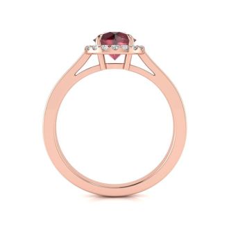 1 Carat Round Shape Ruby and Halo Diamond Ring In 14 Karat Rose Gold