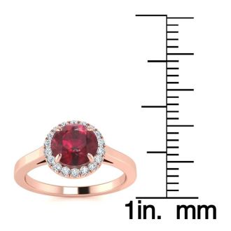 1 Carat Round Shape Ruby and Halo Diamond Ring In 14 Karat Rose Gold