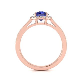 1 Carat Round Shape Sapphire and Halo Diamond Ring In 14 Karat Rose Gold