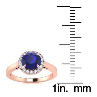 1 Carat Round Shape Sapphire and Halo Diamond Ring In 14 Karat Rose Gold