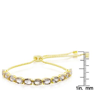 5 1/2 Carat White Topaz Adjustable Bolo Slide Tennis Bracelet In Yellow Gold Overlay