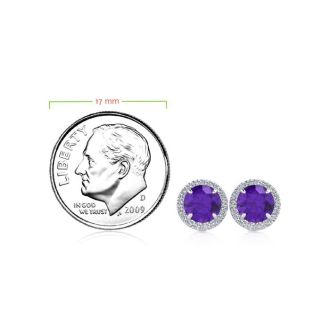 1 Carat Round Shape Amethyst and Halo Diamond Earrings In 14 Karat White Gold