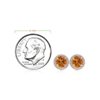 1 Carat Round Shape Citrine and Halo Diamond Earrings In 14 Karat Rose Gold
