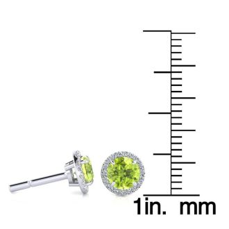 1 1/4 Carat Round Shape Peridot and Halo Diamond Earrings In 14 Karat White Gold