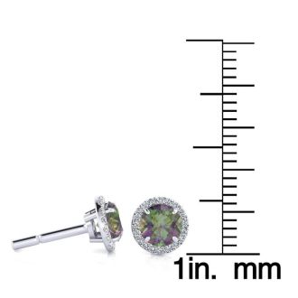 1 Carat Round Shape Mystic Topaz and Halo Diamond Earrings In 14 Karat White Gold