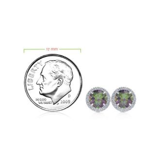 1 Carat Round Shape Mystic Topaz and Halo Diamond Earrings In 14 Karat White Gold