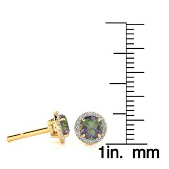 1 Carat Round Shape Mystic Topaz and Halo Diamond Earrings In 14 Karat Yellow Gold