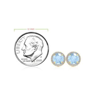Aquamarine Earrings: Aquamarine Jewelry: 1 Carat Round Shape Aquamarine and Halo Diamond Earrings In 14 Karat Yellow Gold