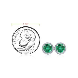 1 Carat Round Shape Emerald and Halo Diamond Earrings In 14 Karat White Gold