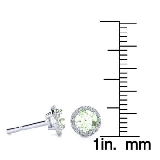 1 Carat Round Shape Green Amethyst and Halo Diamond Earrings In 14 Karat White Gold