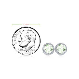 1 Carat Round Shape Green Amethyst and Halo Diamond Earrings In 14 Karat White Gold