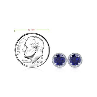 1 1/3 Carat Round Shape Sapphire and Halo Diamond Earrings In 14 Karat White Gold