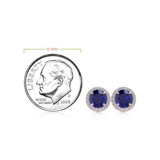 1 1/3 Carat Round Shape Sapphire and Halo Diamond Earrings In 14 Karat Rose Gold