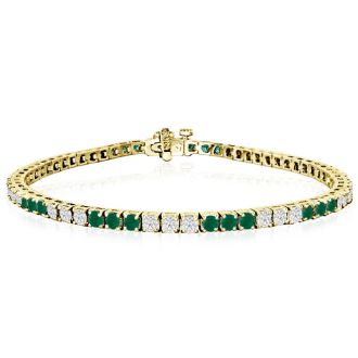 5 Carat Emerald and Diamond Bracelet In 14 Karat Yellow Gold