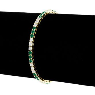 5 Carat Emerald and Diamond Bracelet In 14 Karat Yellow Gold