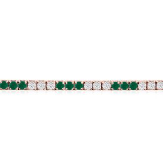 5 Carat Emerald and Diamond Bracelet In 14 Karat Rose Gold