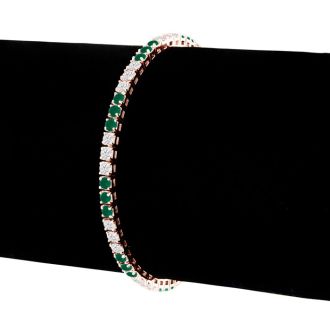 5 Carat Emerald and Diamond Bracelet In 14 Karat Rose Gold