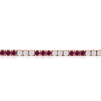 Ruby Bracelet; Ruby Tennis Bracelet; 5 Carat Ruby and Diamond Bracelet In 14 Karat Rose Gold