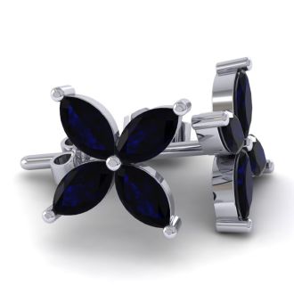 18 Karat White Gold 2 3/4 Carat Sapphire Cluster Earrings